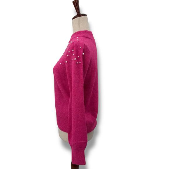CeCe Hot Pink Sweater with pearls medium balloon sleeve Preppy Coquette Knit - Picture 7 of 13